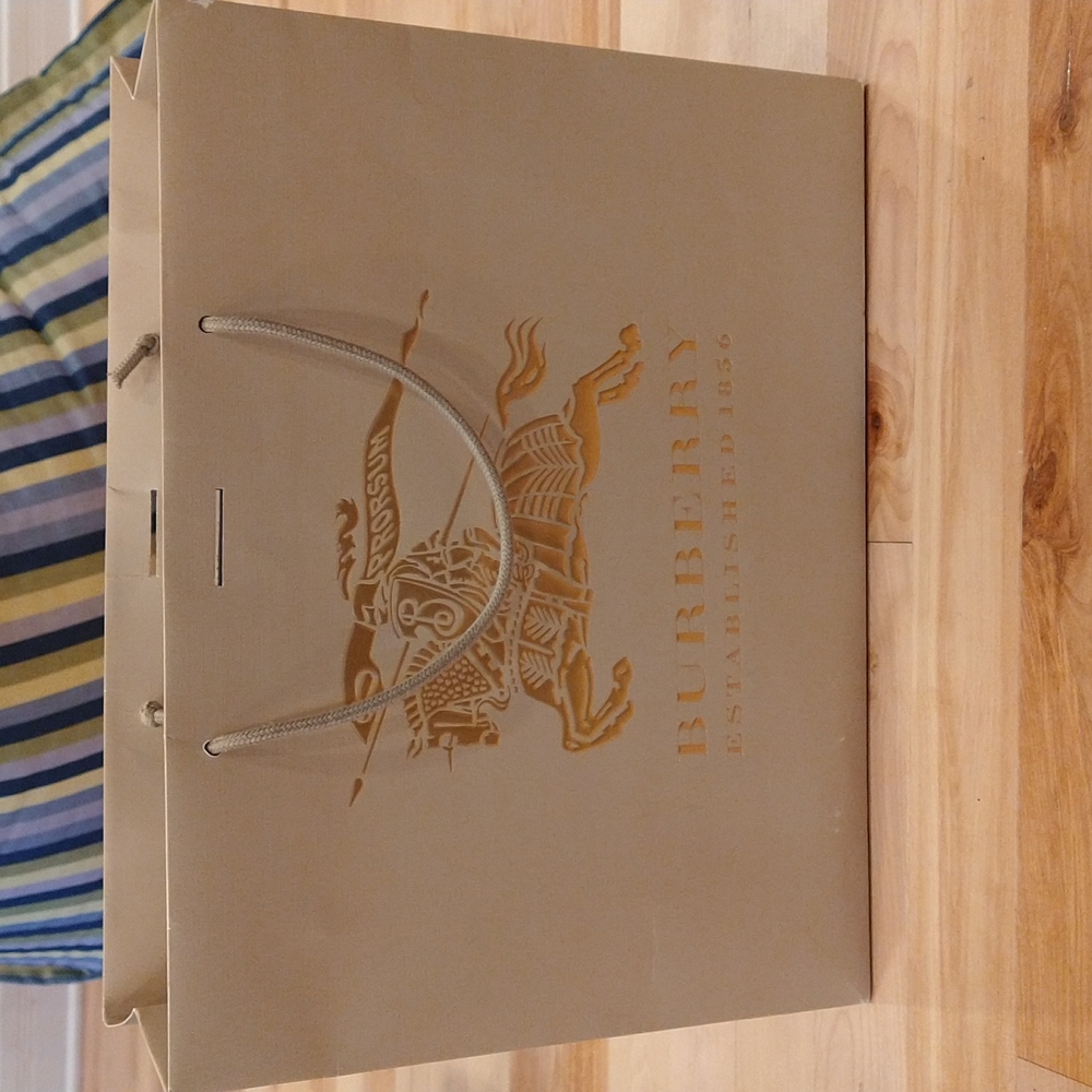 Large Burberry shopping bag for home staging decoration